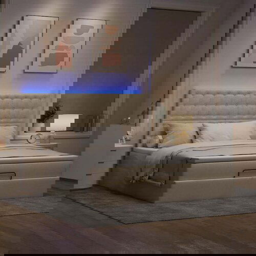 VidaXL Otomanski krevet s madracem i LED krem 180x200cm od tkanine Slike