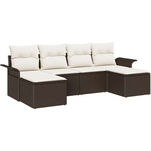  Vrtna garnitura - 6-dijelni set vrtnih sofa s jastucima smeđa poli ratan 2-sjedna vrtna sofa s pohranom i jastucima smeđa poli Cene