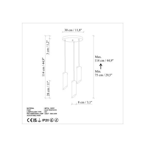 Opviq Luster Kesik-6916, 75-114cm, 40 cm, 3xE27, Narandžasta Cene