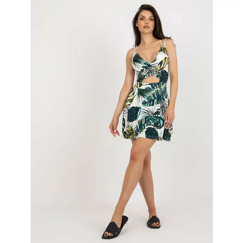 Fashion Hunters White and dark green dress with print and neckline