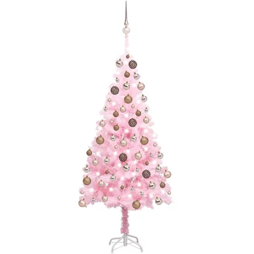  Umetna novoletna jelka z LED lučkami in bučkami roza 120 cm