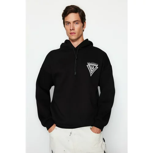 Trendyol Men's Black Oversize/Wide-Fit Fluffy Printed Cotton Sweatshirt