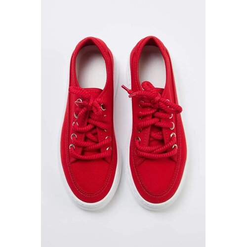 Trendyol ženske patike Red Canvas Lace-Up High Sole Retro Sports Shoes Cene
