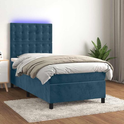 Krevet box spring s madracem LED tamnoplavi 90x190 cm bar&amp;scaron;un Slike