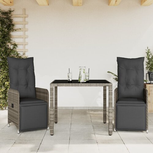 vidaXL 3-dijelni vrtni bistro set od poliratana s jastucima sivi Cene