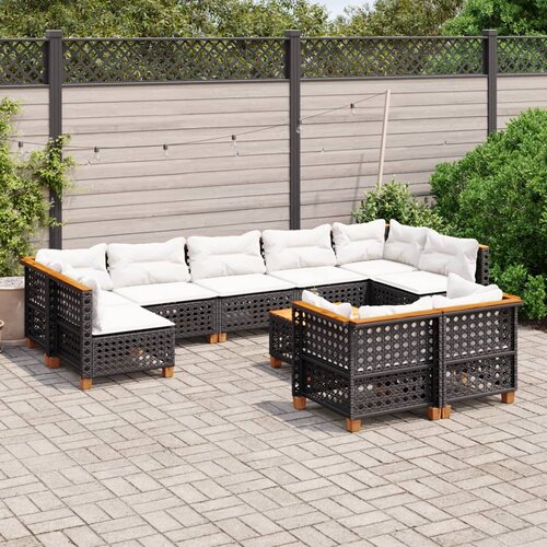  10-dijelni set vrtnih sofa s jastucima crni od poliratana Crna 55 x 55 x 36 cm Cene