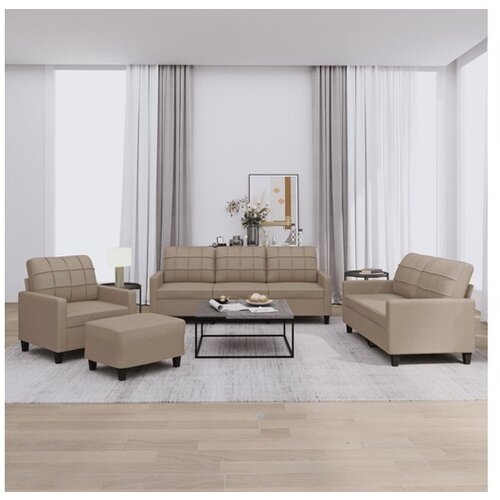 VidaXL 4-dijelni set sofa s jastucima boja cappuccina od umjetne kože Slike