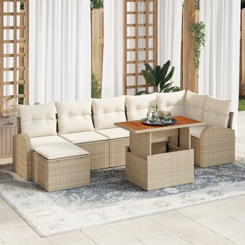 vidaXL 8-dijelni vrtni set sofa s jastučićima Bež Poly Ratan Cijene