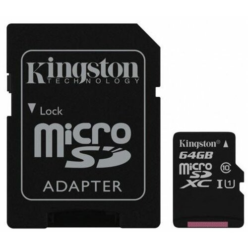 Kingston Micro SD 64GB, Class 10 + adapter, UHS-I 10MB/s, SDCS/64GB memorijska kartica Slike