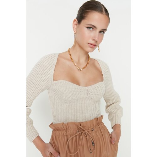 Trendyol Stone Crop Heart Collar Knitwear Sweater Cene