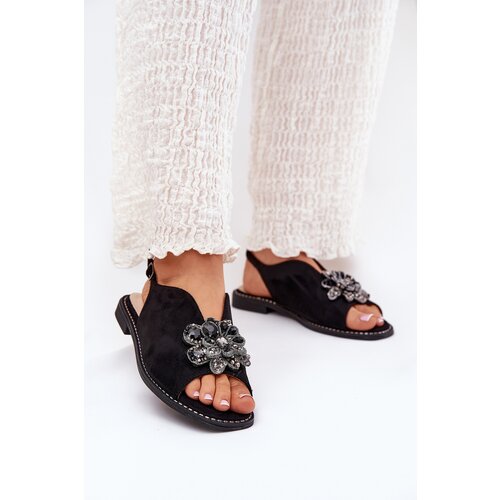 S. BARSKI Women's Flat Heeled Sandals With Decoration S.Barski KV27-001 Black Cene