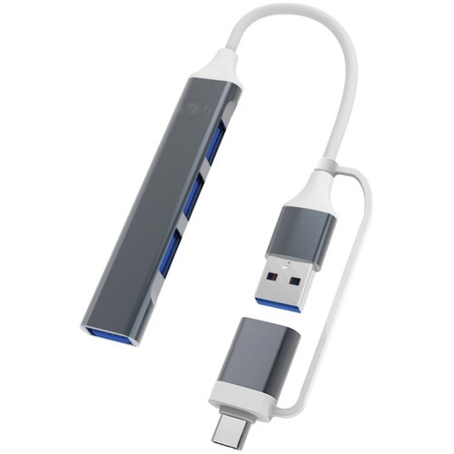 INF Večnamenski raz&scaron;iritveni hub 2-v-1 USB na Type-C, 4 vrata, aluminijeva zlitina + TPE Siva, (5000282763) Cene