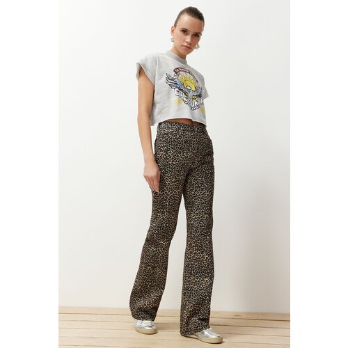 Trendyol Multi Color Leopard Print High Waist Wide Leg Jeans Cene