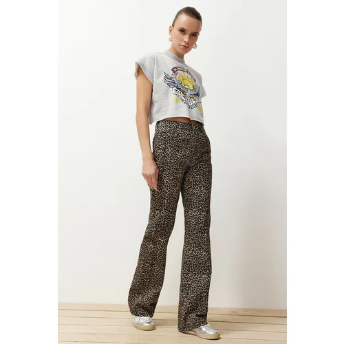 Trendyol Multi Color Leopard Print High Waist Wide Leg Jeans