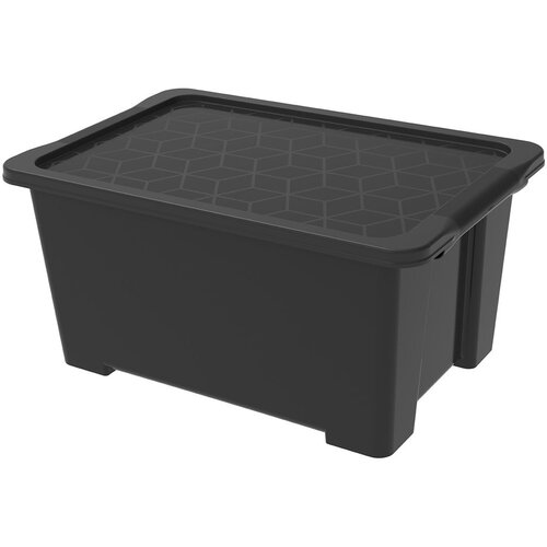 Rotho Sjajna crna plastična kutija za pohranu s poklopcem Evo Easy - Slike