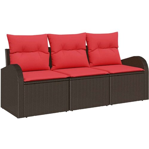 vidaXL Vrtna sedežna garnitura 3 pcs Rjava in rdeča Poly ratan, (5000063380) Cene