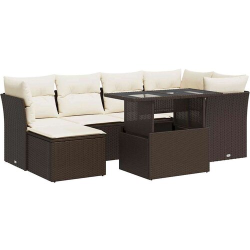 VidaXL 7-dijelni set vrtnih sofa od poliratana s jastucima smeđi Slike