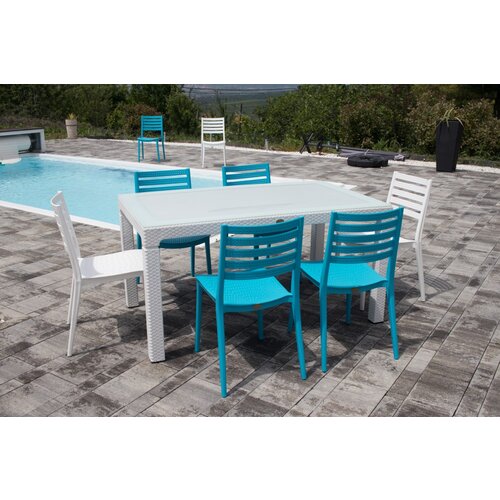  Ba&scaron;tenski set ZARA 6 stolice i sto sa staklom 150x90 plavo beli Cene