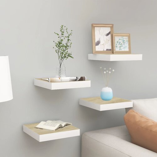 VidaXL Stenske police 4 kosi barva hrasta in bela 23x23,5x3,8 cm MDF Slike