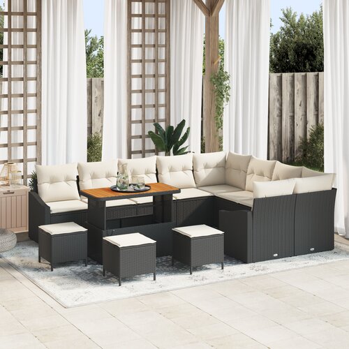 vidaXL 13-delni vrtni sofa set z blazinami črnega poli ratana akacije Cene