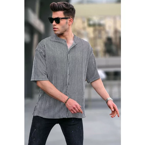 Madmext Black Straight Collar Short Sleeve Shirt 5863