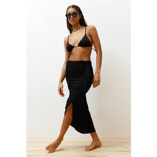 Trendyol Black Midi Woven Flounce Skirt