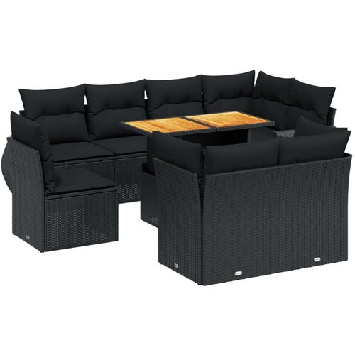 9-dijelni set vrtnih sofa s jastucima crni od poliratana Slike