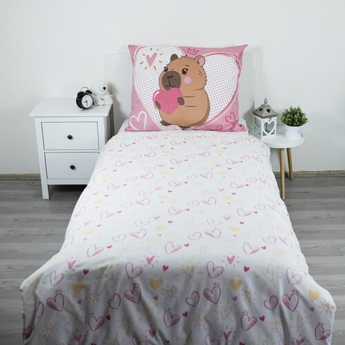 Jerry Fabrics Ružičasta pamučna dječja posteljina za krevet za jednu osobu 140x200 cm Kapybara Heart &amp;ndash; Slike