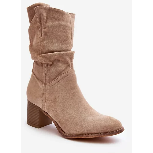 Kesi Beige shaved women's insulated boots with a gathered upper with a high heel