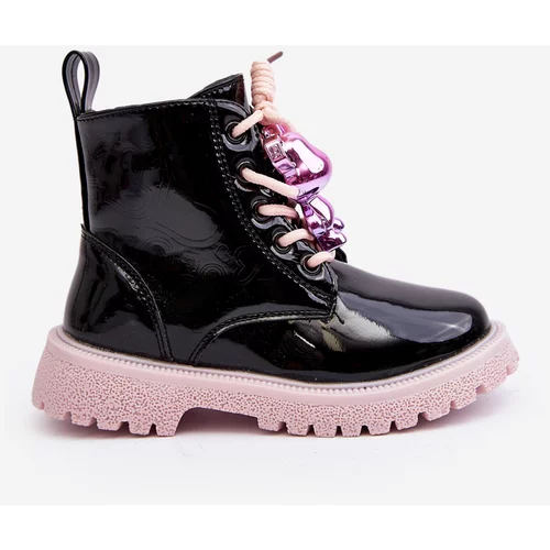 Kesi Children's patented insulated boots with embellishment, black-pink Bunnyjoy