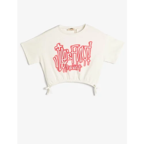 Koton Crop T-Shirt Graffiti Printed Elastic Waist Short Sleeve Cotton