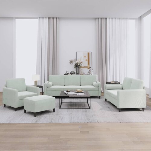 VidaXL 4-dijelni set sofa s jastucima svjetlosivi bar&amp;scaron;unasti Slike