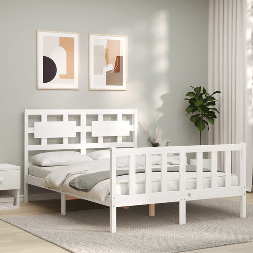 The Living Store Posteljni okvir z vzglavjem bel 140x190 cm trden les - Posteljni Okvir, (21525420) Slike