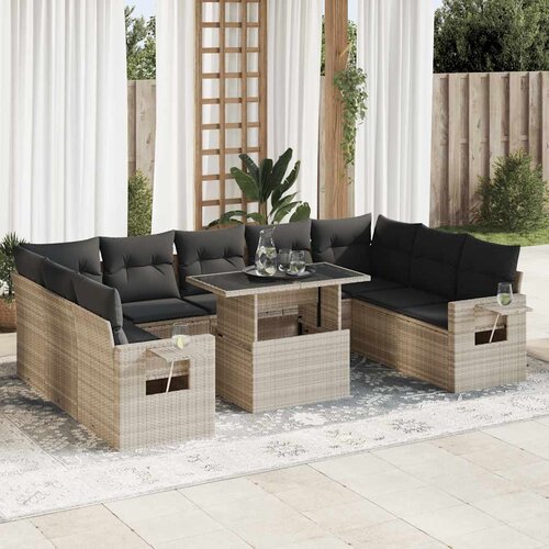 vidaXL 10-dijelni set vrtnih sofa poliratan s jastucima svijetlosivi Cijene