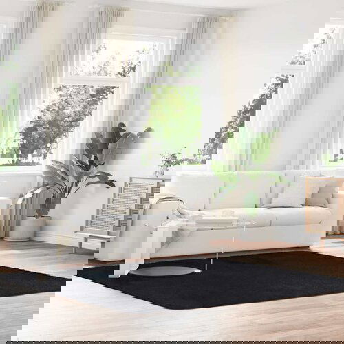 VidaXL Čupavi tepih s visokim vlaknima crni 240x240 cm poliester Slike