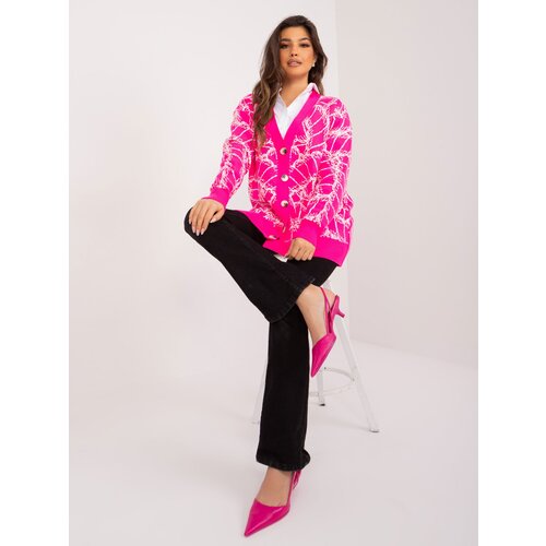 Fashion Hunters Fluo pink oversize sweater with button closure Cene