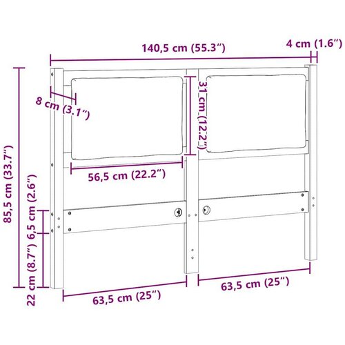 VidaXL uzglavlje ostalo smeđa 135 cm masivna borovina Slike