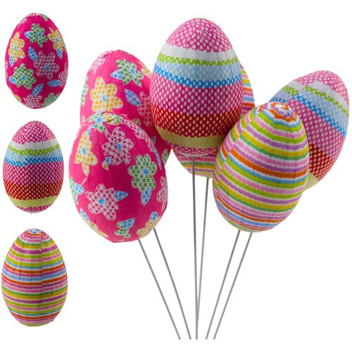  Easter Eggs on Wire Pick Dots Flowers Stripes Decoration Colorful 6pcs Cijene