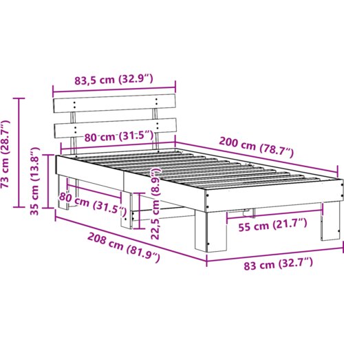  Krevetni okvir s uzglavljem u boji voska 80x200 cm od čvrstog borovog drveta Slike