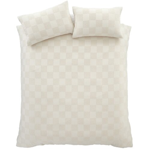 Catherine Lansfield Kremno bela boucl&eacute; podalj&scaron;ana posteljnina za zakonsko posteljo 230x220 cm Cosy Checkerboard &ndash; Cene