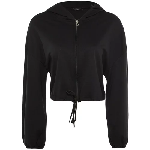 Trendyol Black Zipper Detailed Hoodie Sweatshirt