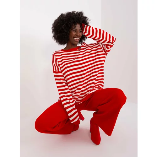 Fashion Hunters Red and ecru knitted ensemble with trousers
