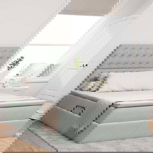 VidaXL Krevet S LED lampica Svijetlo siva 120 x 200 cm Bar&amp;scaron;un Slike