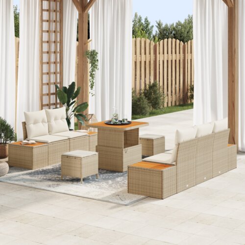  8 delni vrtni sofa set z blazinami bež poli ratan akacija Cene