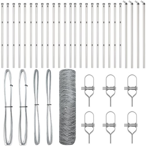 VidaXL &amp;scaron;esterokutna ograda 0,5x50 m galvanizirani čelik, stupovi za ogradu 13 kom &amp;Oslash;32 mm 100 cm galvanizirani čelik Slike