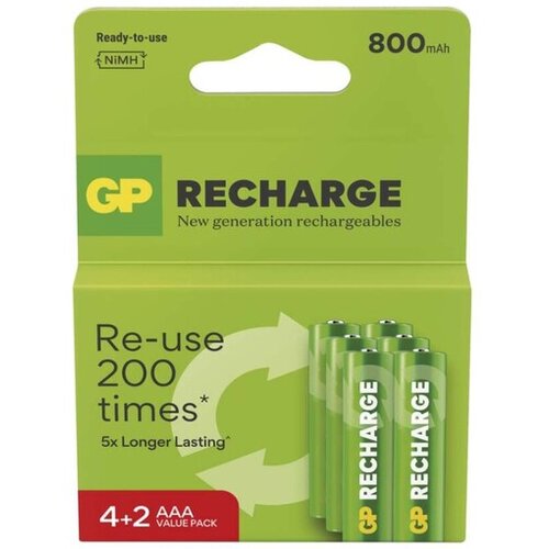 Gp polnilne baterije, AAA, 1,2 V, 800 mAh, NiMH, 6 kos Slike
