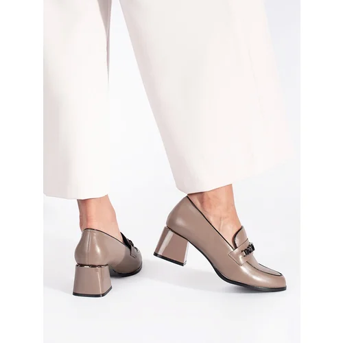 Shelvt Beige patent women's heeled shoes