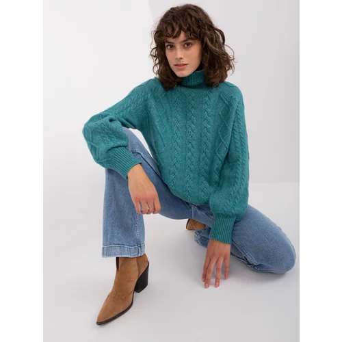 Fashion Hunters Turquoise cable knit turtleneck sweater