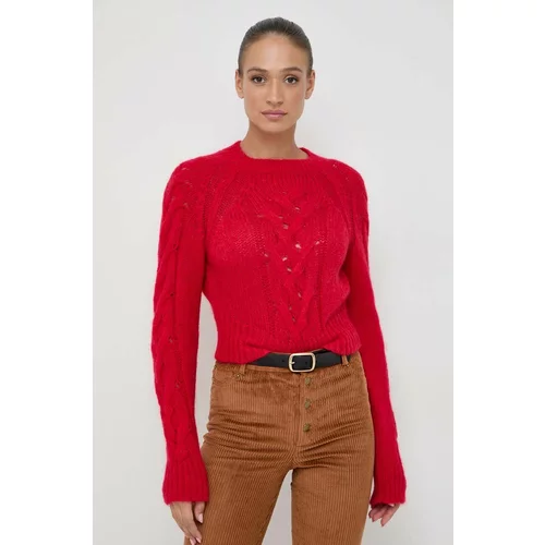Twinset Volnen pulover ženski, rdeča barva