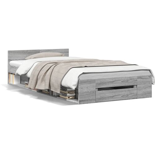 vidaXL Posteljni okvir s predalom siva sonoma 90x190 cm inženirski les Cene